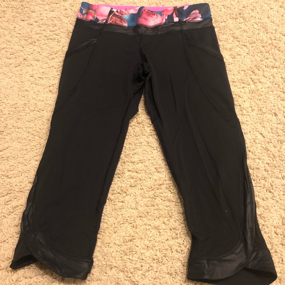 lululemon athletica Black Leggings with Floral Waistband